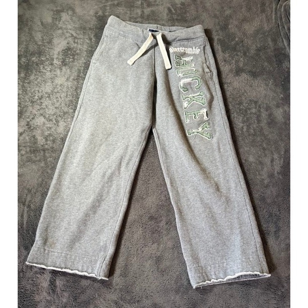 Vintage Abercrombie & Fitch Gray Hockey Graphic Sweatpants Straight Large 30X27